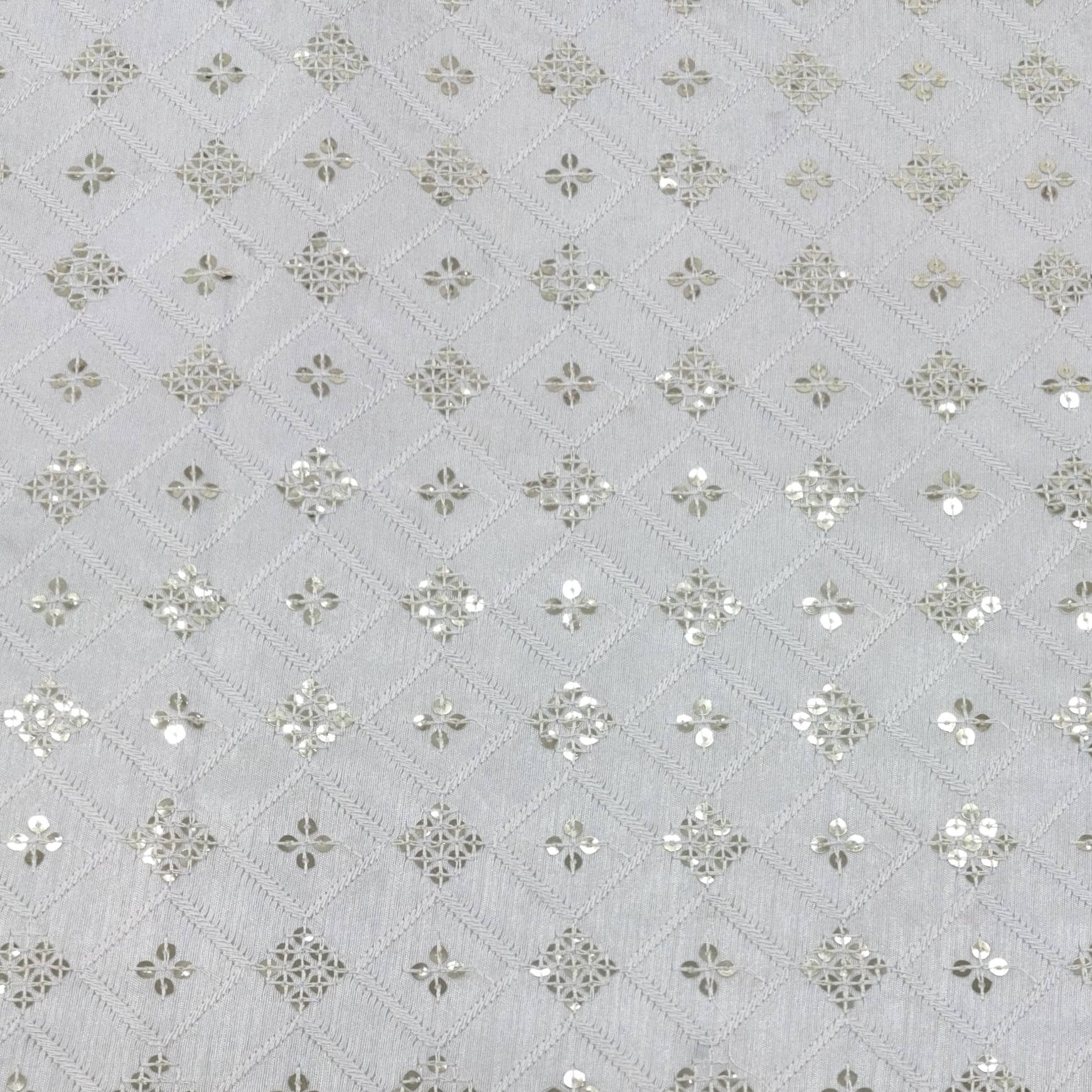 Kurta Fabric ManTire Designer Silk Embroidery Colour White